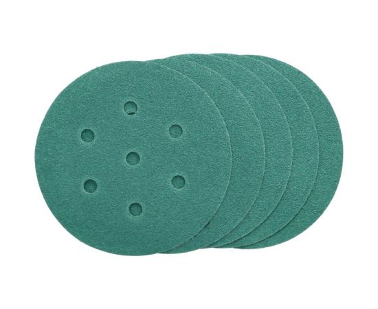 Круг шлифовальный на липучке - зелёный 125 мм, 5 шт, P80 FASTER TOOLS 8539 