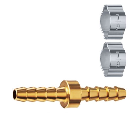 Штуцер соединительный ЗУБР Профессионал "елочка"-"елочка" 6 мм с обжимными хомутами 64925-06 