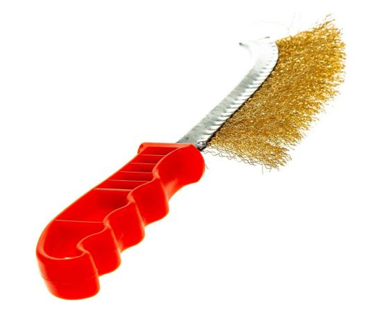 Металлическая 1-рядная щетка, латунированная проволока, пластиковая ручка Калибр 00000041875 – изображение 2