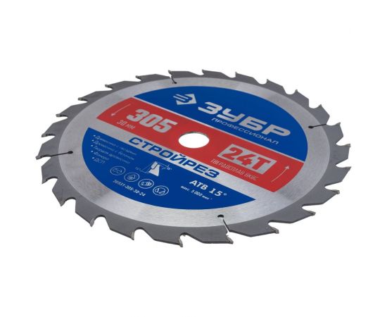 Диск пильный по строительной древесине ЗУБР Стройрез Профессионал 305х30 мм, 24Т 36931-305-30-24 – изображение 2