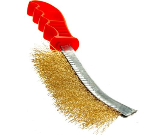 Металлическая 1-рядная щетка, латунированная проволока, пластиковая ручка Калибр 00000041875 – изображение 3