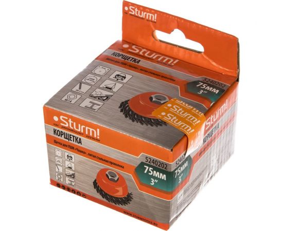 Щетка чашечная, витая стальная проволока (75 мм; М14х2 мм) Sturm 5240202 – изображение 3