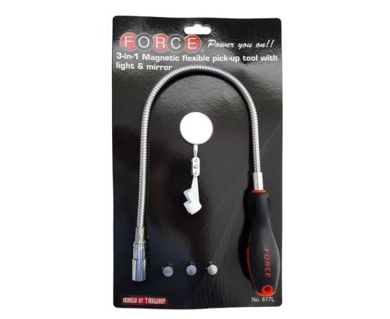 Зеркало на гибком удлинителе с магнитом и лампой FORCE 617L 