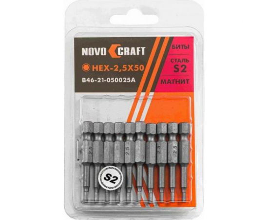 Биты (10 шт; Hex 2.5x50 мм; сталь S2) для шуруповерта Novocraft В46-21-050025A 