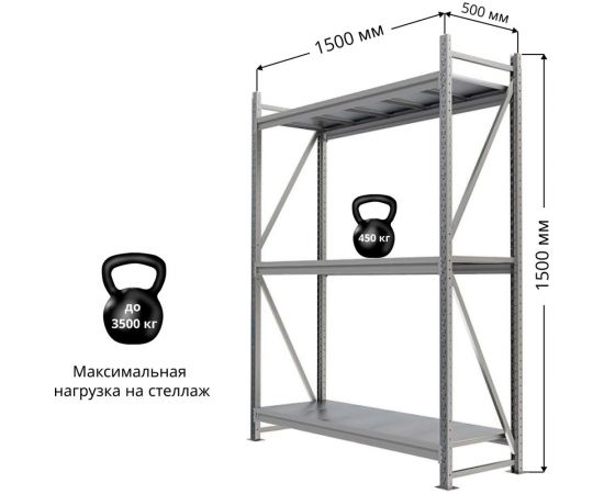 Металлический стеллаж IRONMEBEL optimus pro h-1500 zn, 3 яруса 1500x500 M-СГР1500ОЦ1500500ОЦ3 – изображение 2