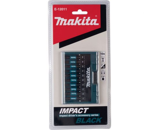 Набор бит Impact Black 50 мм, 10 шт (PH1, PH2, PH3, PZ1, PZ2, PZ3, T15, T20, T25, T30) Makita E-12011 – изображение 3