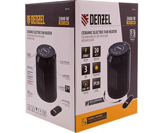 Электрический тепловентилятор Denzel DTFC-2000, керамический, пульт, 3 режима, вентилятор, нагрев 1000/2000 Вт 96419 – изображение 8