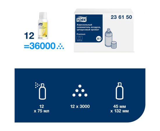 Аэрозольный освежитель воздуха TORK цитрусовый арт 236150 75 мл А1 25623 – изображение 8