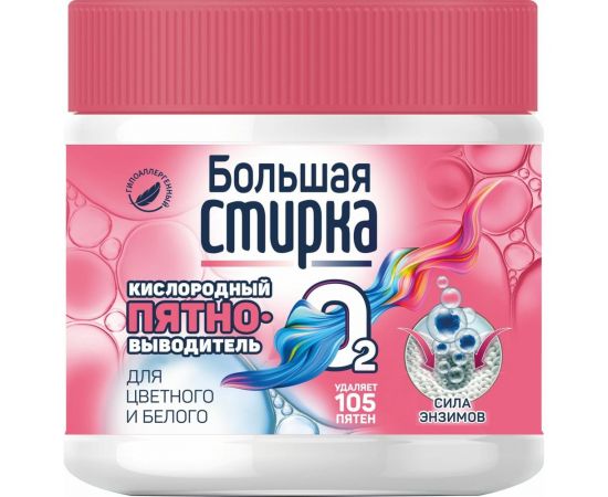 Пятновыводитель БОЛЬШАЯ СТИРКА на основе активного кислорода, 250 г, банка 23389 