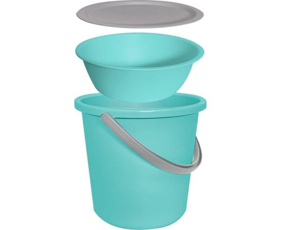 Набор Hausmann ведро 13 л, таз, крышка, ПП, мятный/серый HM-9812 – изображение 2