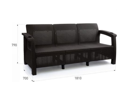 Диван WORKY ротанг, 3-х местный, 188x70x79 см, мокко, с черными подушками ARD257863 – изображение 6