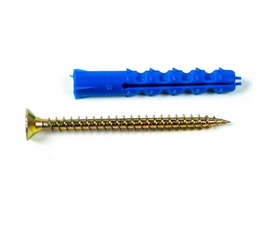 Набор для крепления ВИРТУОЗ дюбель 6x40 К, шуруп 4x50 потайная головка, желтый цинк, 120 шт. 550-29003 