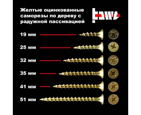 Оцинкованный саморез BOWT жёлтый, 3,5x51, 500 шт. Z02229 – изображение 4