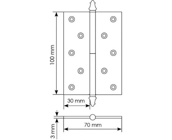Латунная петля с коронкой MORELLI MB 100x70x3 AB L C -N левая, античная бронза 9010226 – изображение 4