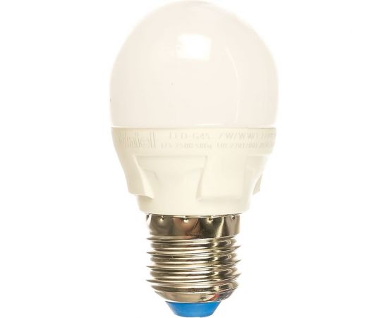 Светодиодная лампа Uniel Форма шар, матовая. Серия ЯРКАЯ LED-G45 7W/WW/E27/FR UL-00002420 