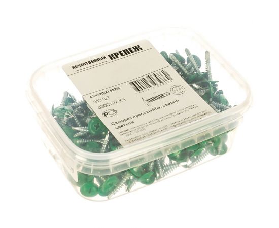 Прессшайба Качественный КРЕПЕЖ 4.2х19 мм, зеленая мята RAL 6029, сверло, 250 шт 0300197 КЧ 