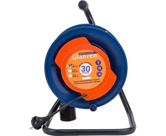 Силовой удлинитель на катушке GLANZEN ПВС 2x0,75 арт. EC-30-001 00-00006529 