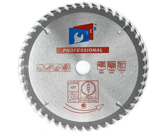 Диск пильный по дереву 190x22.23/20 мм, 48 зубьев S.E.B. 306PG-1904822 
