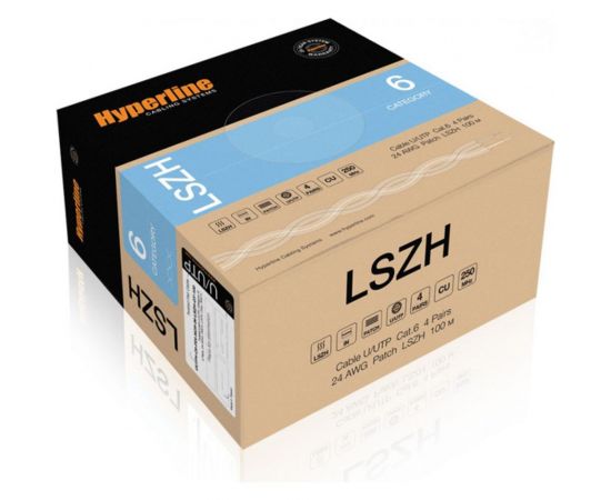 Кабель Hyperline UUTP4-C6-P24-NCR-IN-LSZH-GY-100 (100 м) витая пара, неэкранированная U/UTP 243616 – изображение 2