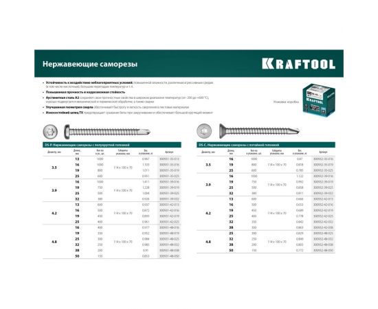 Нержавеющие саморезы KRAFTOOL DS-C с потайной головкой, 50x4.8 мм, 150 шт. 300932-48-050 – изображение 4