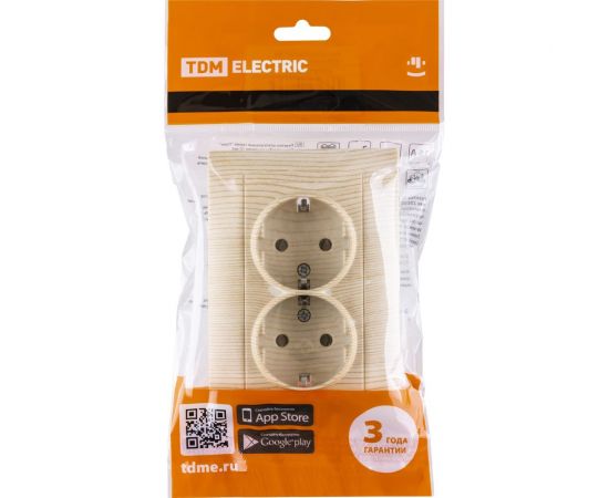 Двойная розетка TDM 2П+З 16А 250В сосна Лама SQ1815-0325 – изображение 5