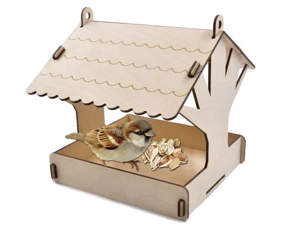Деревянная модель для сборки PREZENT Кормушка садовая 6, 21.5x19.5x18 см КРМ-006 