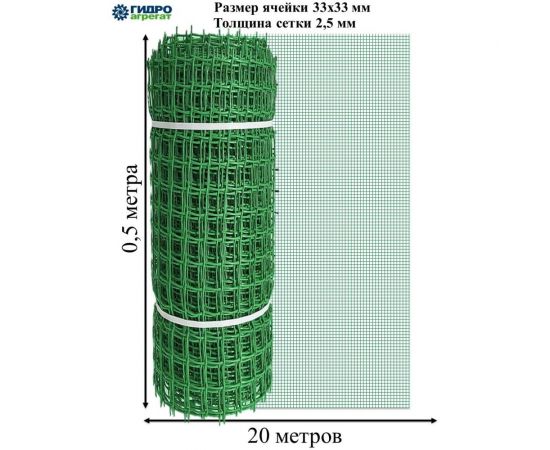 Садовая квадратная сетка Гидроагрегат ПРОФИ 33х33 мм, 0.5х20 м Р1-00006234 