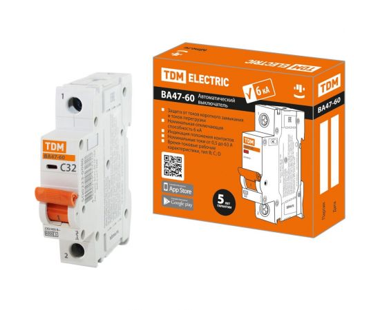 Автоматический выключатель TDM ВА47-60 1Р 32А 6кА характеристика С SQ0223-0080 
