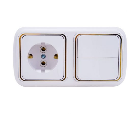 Блок Bylectrica 2 выключателя + розетка с заземляющим контактом СУ, серия ГАРМОНИЯ ЛЮКС, белый, 2В-РЦ-497 з 