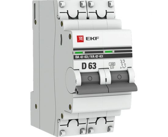 Автоматический выключатель EKF PROxima ВА 47-63 2P, 63А, 4,5kA, SQ mcb4763-2-63D-pro 