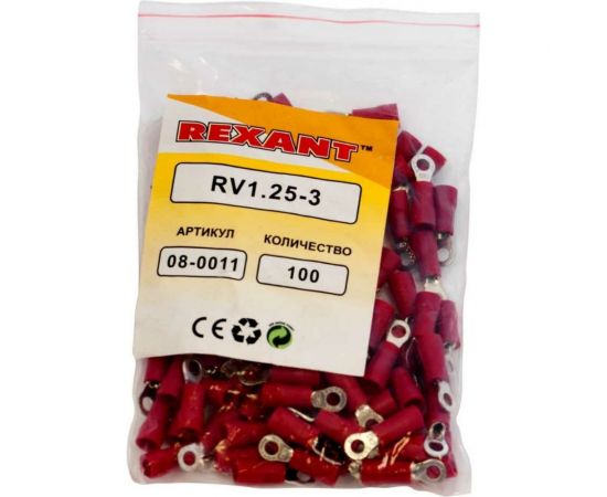Кольцевой изолированный наконечник REXANT d 3,2 мм 0,5-1,5 мм2 НКи 1.5-3 красный 100 шт 08-0011 – изображение 2