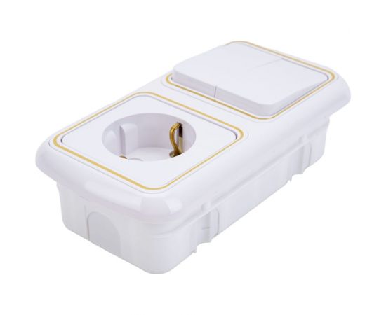 Блок Bylectrica 2 выключателя + розетка с заземляющим контактом СУ, серия ГАРМОНИЯ ЛЮКС, белый, 2В-РЦ-497 з – изображение 2