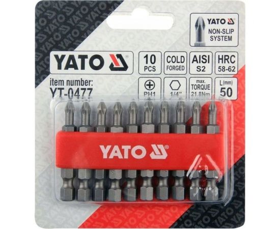 Бита крестовая PН1, 1/4, 50 мм, 10 шт YATO YT-0477 – изображение 2