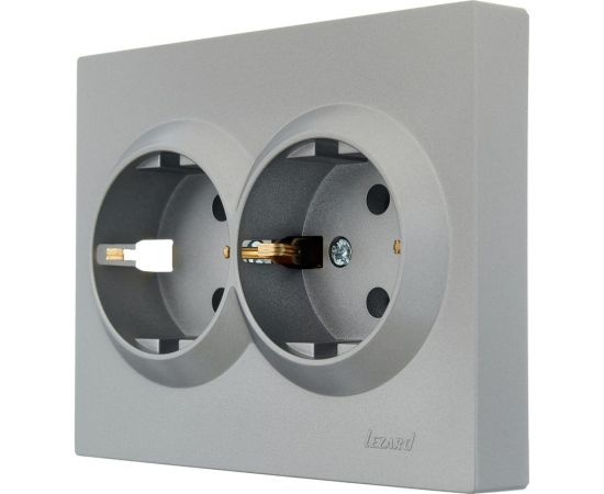 Двойная розетка Lezard VESNA с заземлением, ПБТ, платина 742-3500-127B – изображение 2