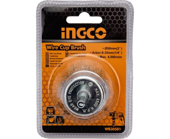 Щетка проволочная чашечная на шпильке (50х0.35х6.35 мм) INGCO WB30501 – изображение 2
