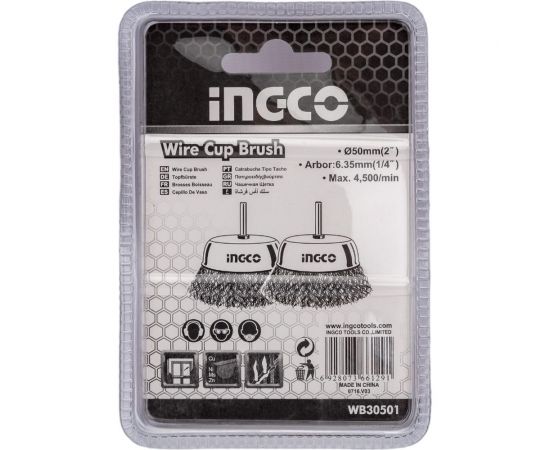 Щетка проволочная чашечная на шпильке (50х0.35х6.35 мм) INGCO WB30501 – изображение 3