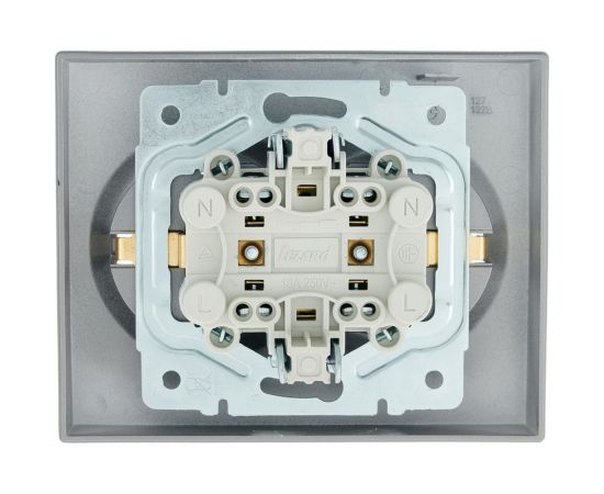 Двойная розетка Lezard VESNA с заземлением, ПБТ, платина 742-3500-127B – изображение 4