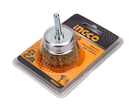 Щетка проволочная чашечная на шпильке (50х0.35х6.35 мм) INGCO WB30501 – изображение 5
