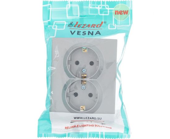 Двойная розетка Lezard VESNA с заземлением, ПБТ, платина 742-3500-127B – изображение 5