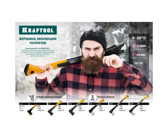Универсальный топор KRAFTOOL X5 440/620 г, в чехле, 230 мм 20660-05 – изображение 10