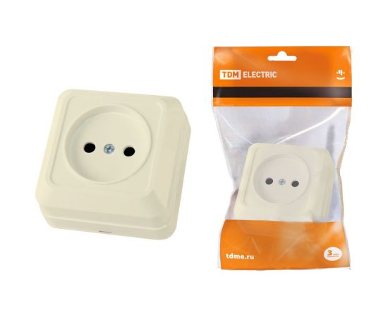 Розетка TDM 2П открытой установки IP20 10А 250В керамика слоновая кость Ладога SQ1801-0210 