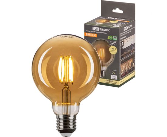 Светодиодная лампа TDM «Винтаж» золотистая, G95, 7 Вт, 230 В, 2700 К, E27, шар SQ0340-0345 