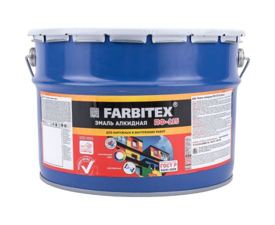 Алкидная эмаль FARBITEX ПФ-115 (зеленый; 10 кг) 4300005144 – изображение 2