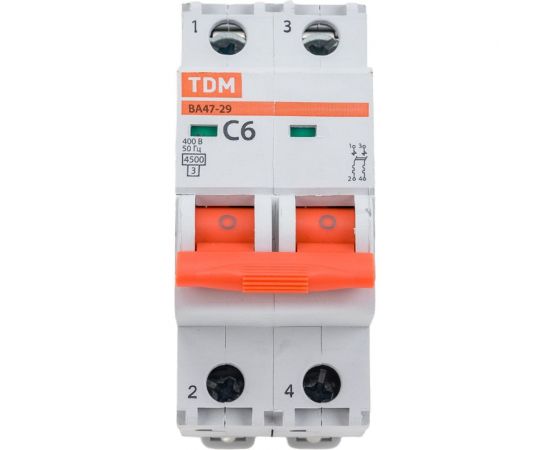 Автоматический выключатель ВА47-29 (2Р; 6 А; 4.5 кА; С) TDM SQ0206-0089 – изображение 2