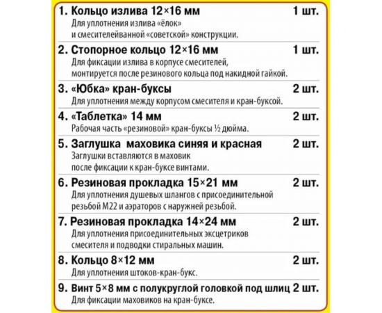 Набор прокладок Сантехкреп Сантехник №7 (для ремонта российских смесителей ванной комнаты) 2.7.7. – изображение 3