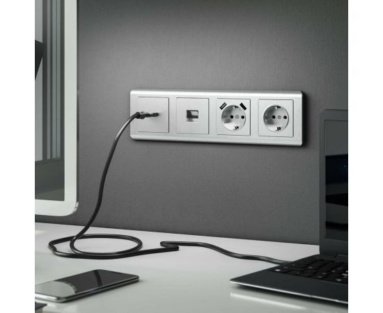 Розетка WERKEL с заземлением и шторками серебряный рифленый a051352 – изображение 7