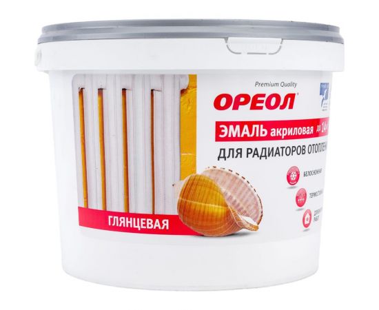Эмаль для радиаторов отопления Ореол (термостойкая; акриловая; глянцевая; белая; 2.5 кг) 76514 