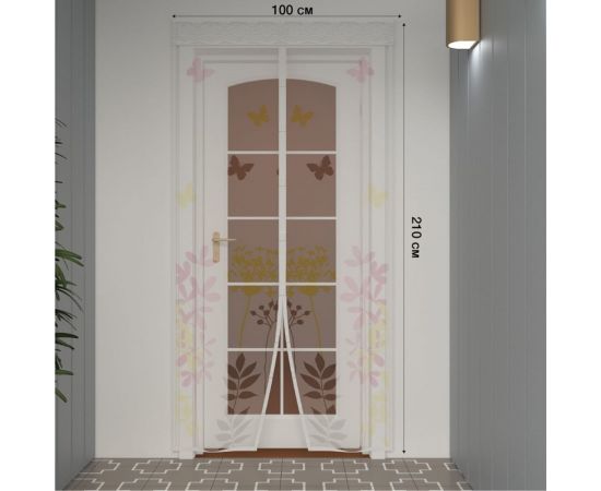 Дверная антимоскитная сетка с магнитным замком REXANT 210x100 см, белая с цветами 71-0224 – изображение 2