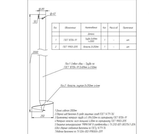 Винтовая свая Русская Свая d89x3 мм, h 2000 мм, антикоррозийное покрытие, цвет черный SV-89-2000 – изображение 3