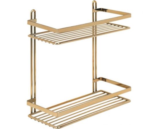 Полка в ванную TEKNO-TEL ES067G прямая, 2 яруса, 25х12х27, золотистый ES067G 